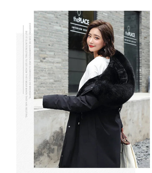 Winter Parka 2024 New Women Jacket Clothes Long Coat Wool Liner Hooded Jacket Fur Collar Thick Warm Snow Wear Fashion Parka